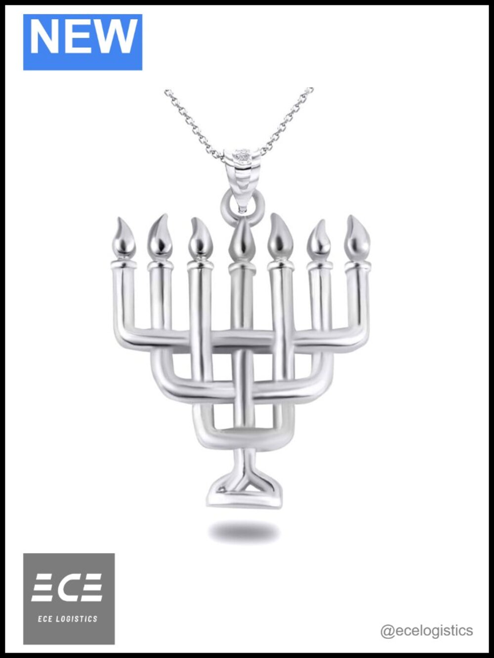 Sterling Silver Jewish Menorah Pendant Necklace 22" Chain Fine Jewelry